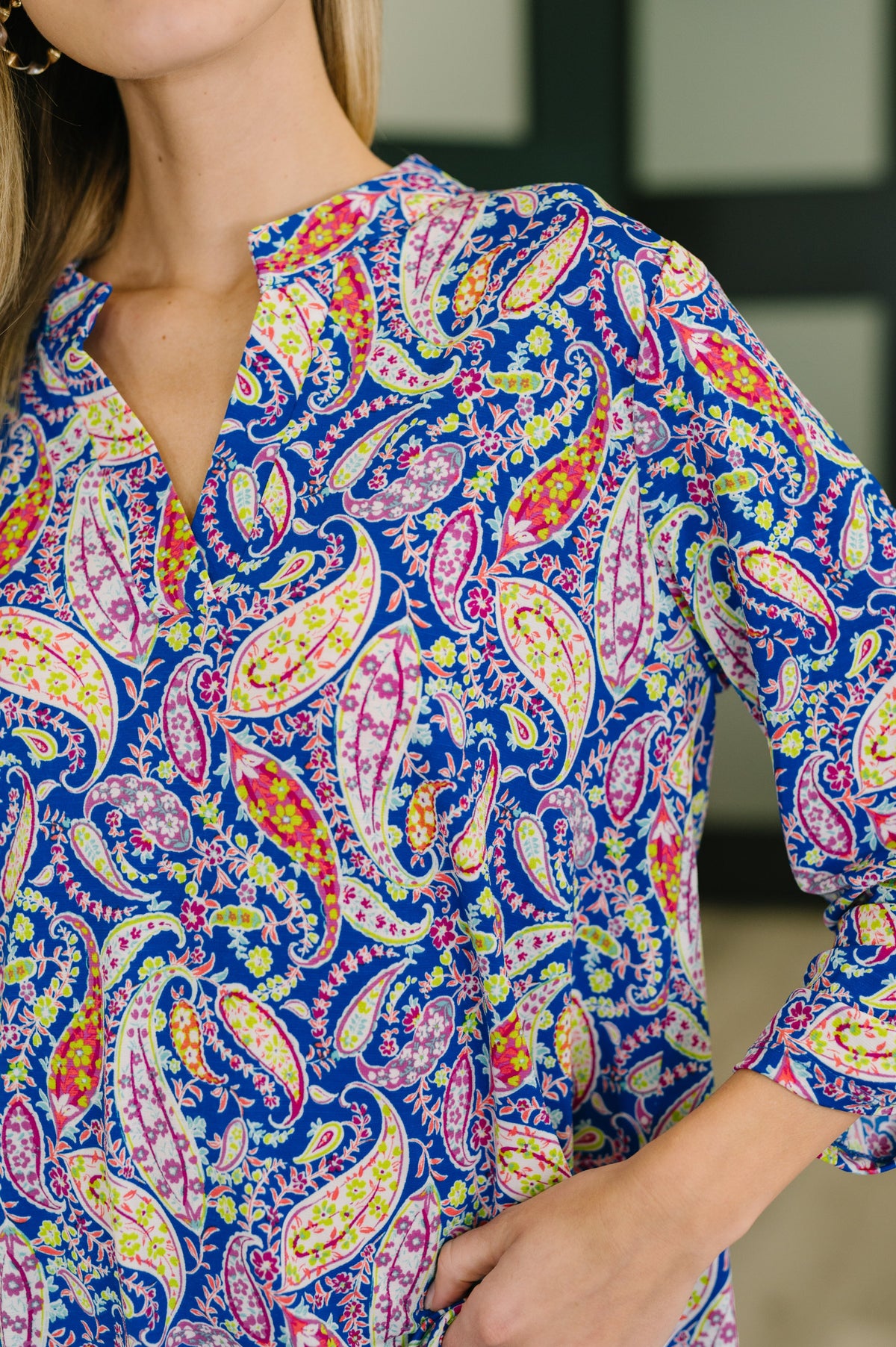 Lizzy Top in Royal Blue Paisley-Womens-Villari Chic, women's online fashion boutique in Severna, Maryland