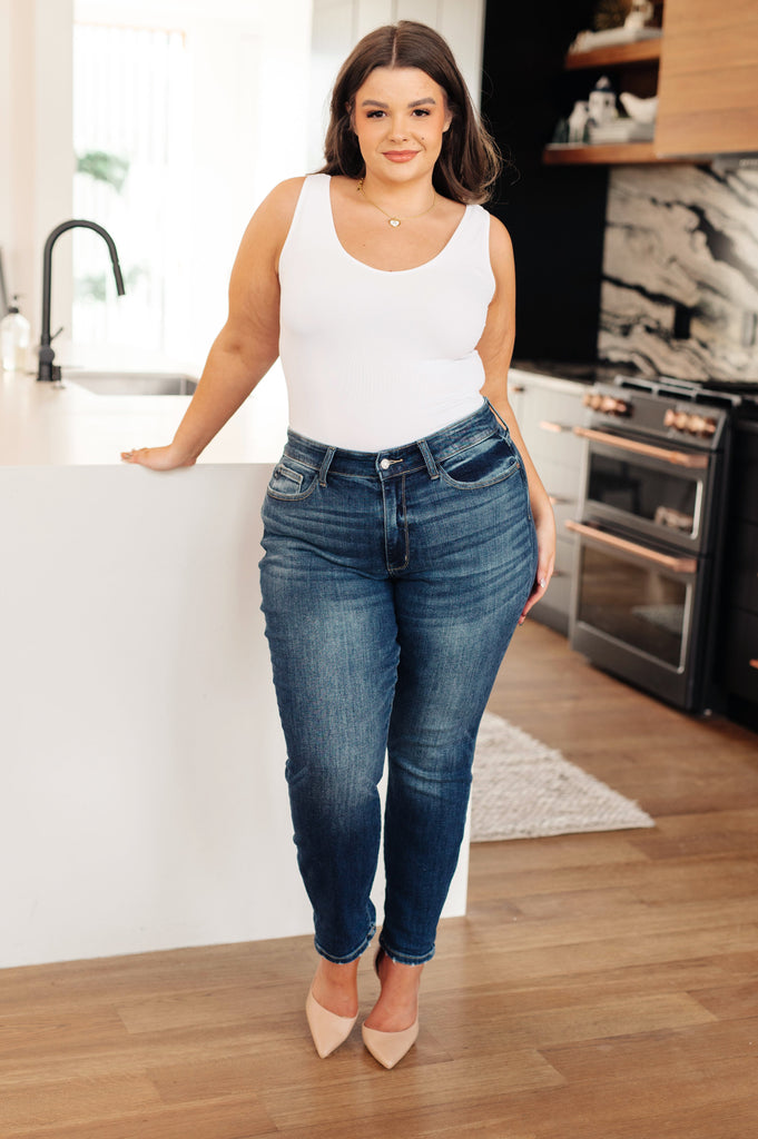 Judy Blue Mid-Rise Boyfriend Jeans in Dark Wash-Womens-Villari Chic, women's online fashion boutique in Severna, Maryland