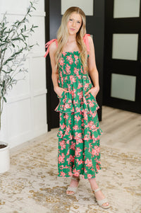Low Effort, High Impact Tiered Dress in Green/Coral-Womens-Villari Chic, women's online fashion boutique in Severna, Maryland