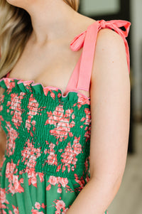 Low Effort, High Impact Tiered Dress in Green/Coral-Womens-Villari Chic, women's online fashion boutique in Severna, Maryland