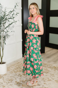 Low Effort, High Impact Tiered Dress in Green/Coral-Womens-Villari Chic, women's online fashion boutique in Severna, Maryland