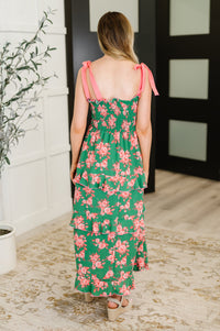 Low Effort, High Impact Tiered Dress in Green/Coral-Womens-Villari Chic, women's online fashion boutique in Severna, Maryland