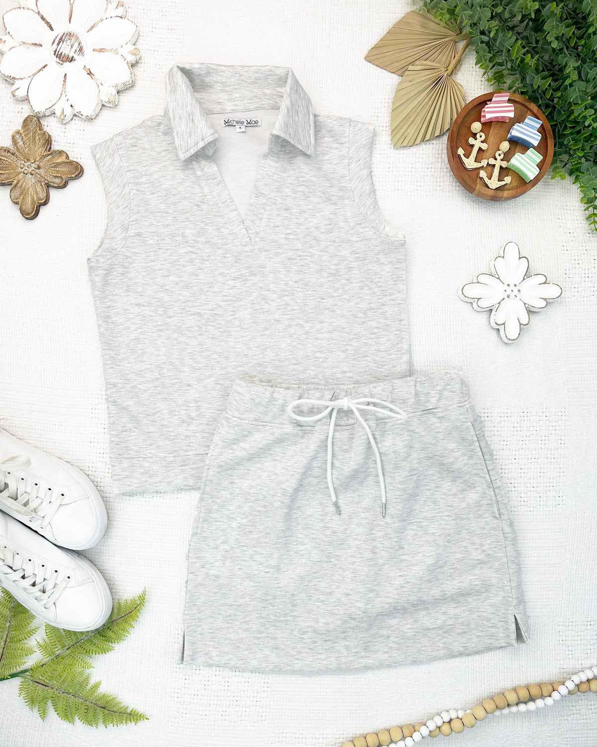 Luxe Collar Tank/Skort Set - Heathered Neutral-Sets-Villari Chic, women's online fashion boutique in Severna, Maryland