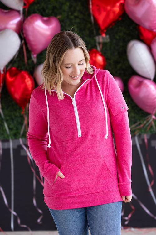 Pixie Pocket Halfzip Hoodie - Hot Pink-Hoodie-Villari Chic, women's online fashion boutique in Severna, Maryland