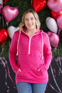 Pixie Pocket Halfzip Hoodie - Hot Pink-Hoodie-Villari Chic, women's online fashion boutique in Severna, Maryland