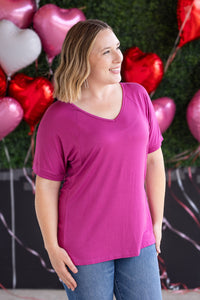 Bamboo V Neck Tee - Magenta-Tops-Villari Chic, women's online fashion boutique in Severna, Maryland