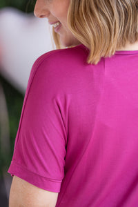 Bamboo V Neck Tee - Magenta-Tops-Villari Chic, women's online fashion boutique in Severna, Maryland