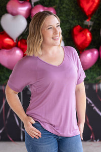 Bamboo V Neck Tee - Pink-Tops-Villari Chic, women's online fashion boutique in Severna, Maryland