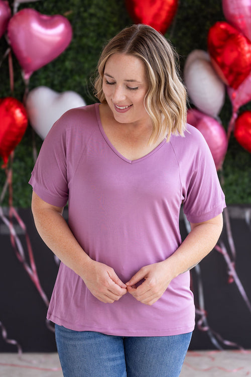 Bamboo V Neck Tee - Pink-Tops-Villari Chic, women's online fashion boutique in Severna, Maryland