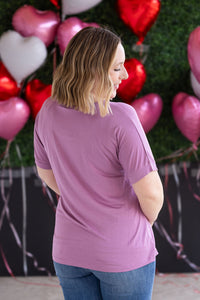 Bamboo V Neck Tee - Pink-Tops-Villari Chic, women's online fashion boutique in Severna, Maryland