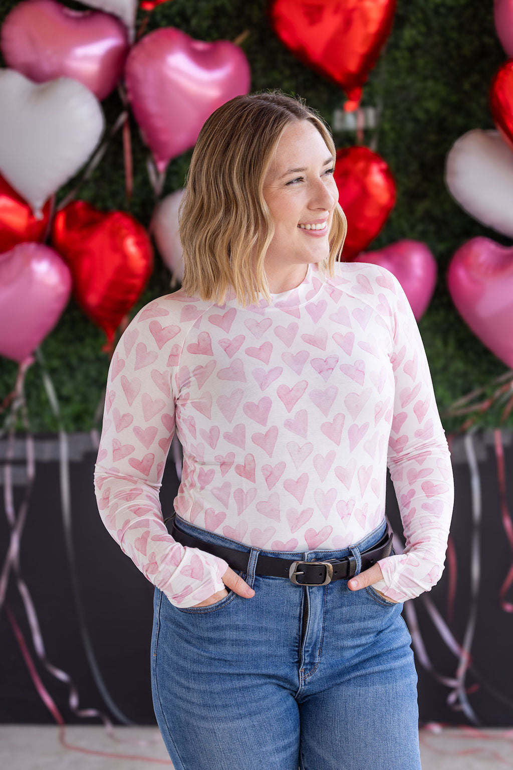Blair Long Sleeve Top - Blushing Pink Hearts-Tops-Villari Chic, women's online fashion boutique in Severna, Maryland