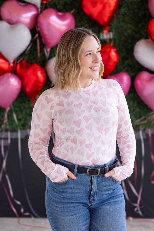 Blair Long Sleeve Top - Blushing Pink Hearts-Tops-Villari Chic, women's online fashion boutique in Severna, Maryland