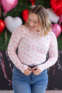 Blair Long Sleeve Top - Blushing Pink Hearts-Tops-Villari Chic, women's online fashion boutique in Severna, Maryland