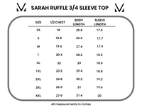 3/4 Sleeve Sarah Ruffle - Evergreen Christmas-Tops-Villari Chic, women's online fashion boutique in Severna, Maryland