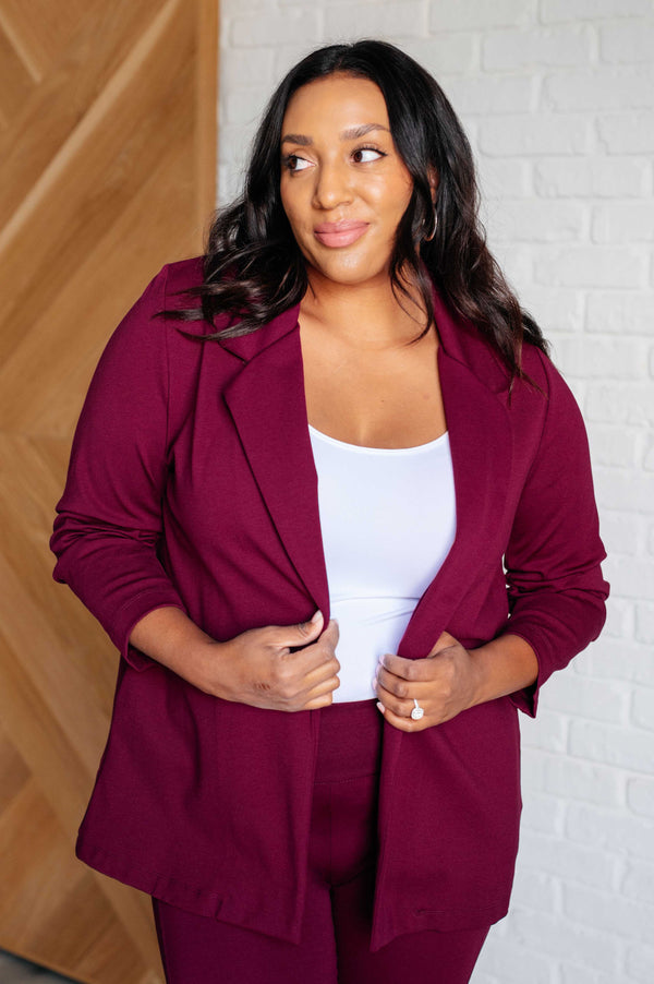 Magic 3/4 Blazer in Wine-Layers-Villari Chic, women's online fashion boutique in Severna, Maryland