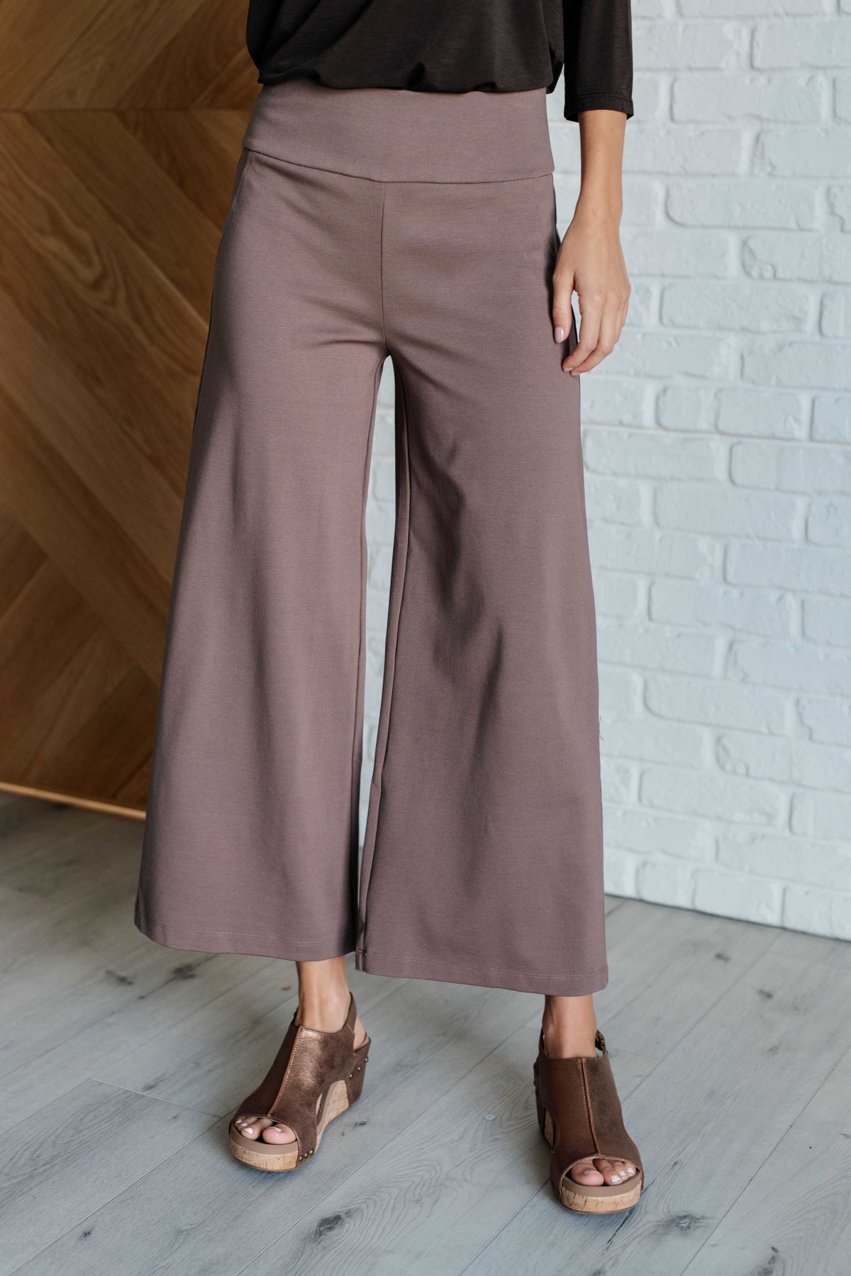 Magic Wide Leg Crop Pants in Dark Mocha-Bottoms-Villari Chic, women's online fashion boutique in Severna, Maryland