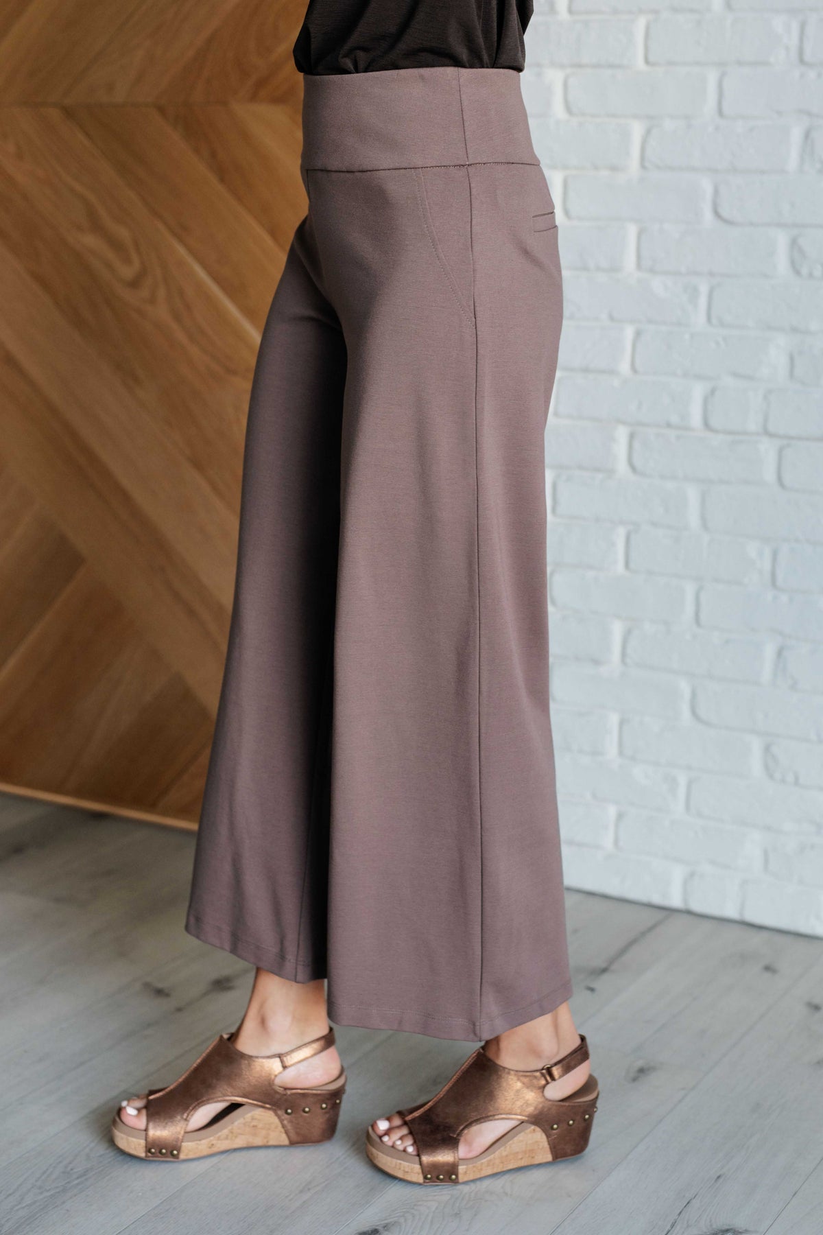 Magic Wide Leg Crop Pants in Dark Mocha-Bottoms-Villari Chic, women's online fashion boutique in Severna, Maryland