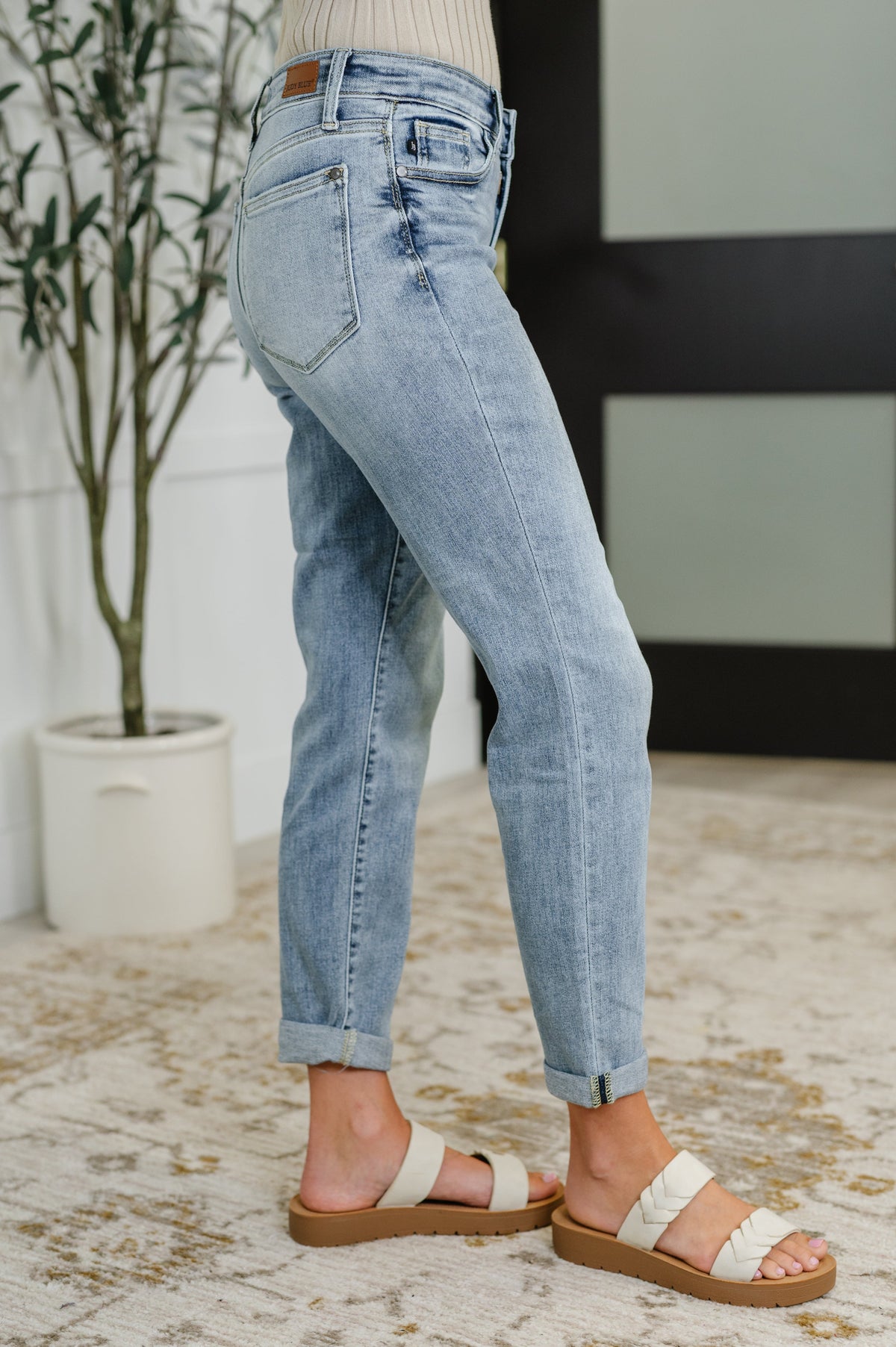 Judy Blue Mid Rise Bleach Wash Boyfriend Jeans-Womens-Villari Chic, women's online fashion boutique in Severna, Maryland