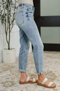 Judy Blue Mid Rise Bleach Wash Boyfriend Jeans-Womens-Villari Chic, women's online fashion boutique in Severna, Maryland
