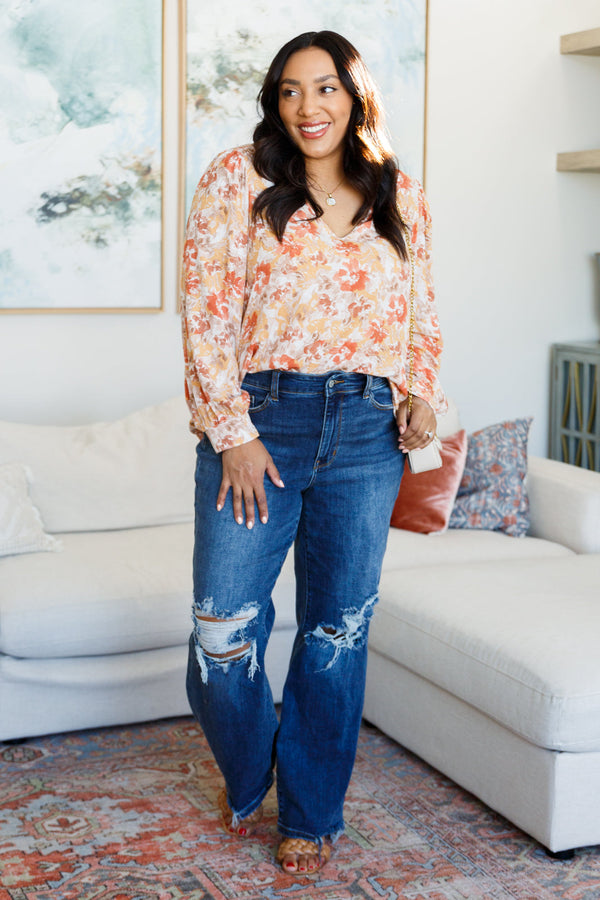 Marigold Dreams Floral Blouse-Tops-Villari Chic, women's online fashion boutique in Severna, Maryland