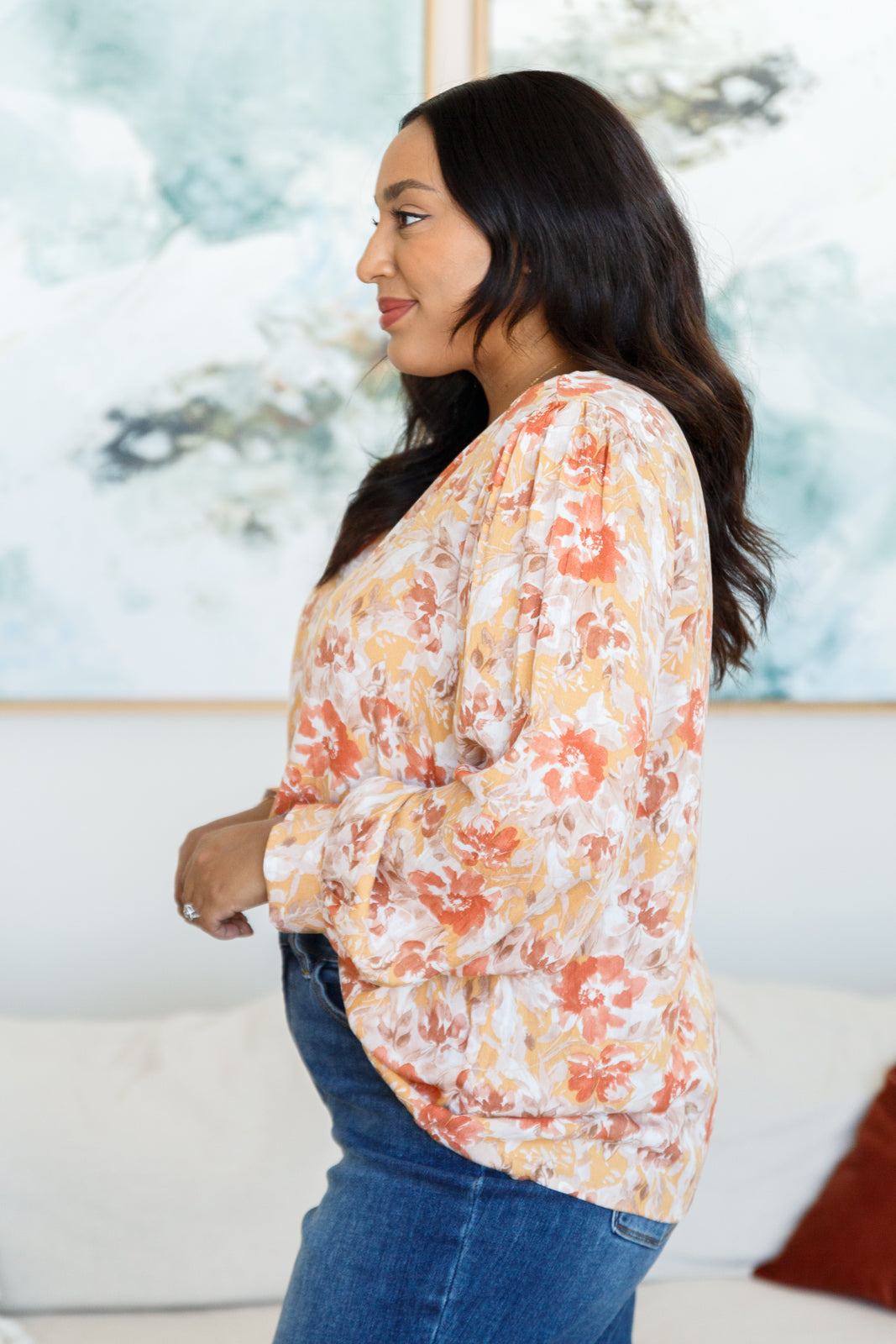 Marigold Dreams Floral Blouse-Tops-Villari Chic, women's online fashion boutique in Severna, Maryland