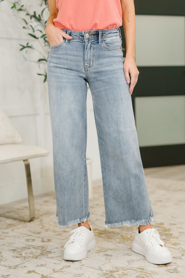 Judy Blue Mid Rise Ankle Wide Leg + Hollywood WB + Fray Hem-Womens-Villari Chic, women's online fashion boutique in Severna, Maryland