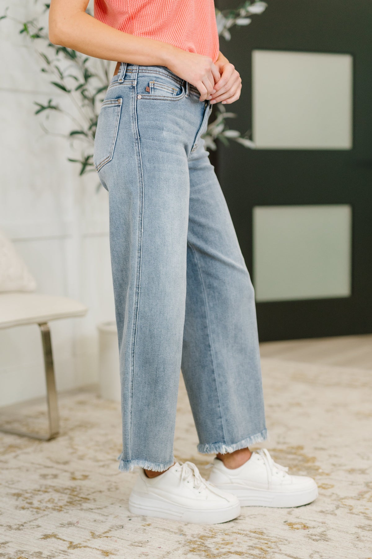 Judy Blue Mid Rise Ankle Wide Leg + Hollywood WB + Fray Hem-Womens-Villari Chic, women's online fashion boutique in Severna, Maryland