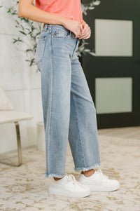 Judy Blue Mid Rise Ankle Wide Leg + Hollywood WB + Fray Hem-Womens-Villari Chic, women's online fashion boutique in Severna, Maryland