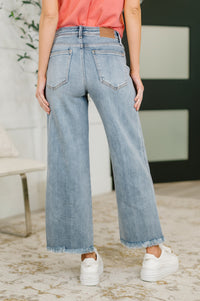 Judy Blue Mid Rise Ankle Wide Leg + Hollywood WB + Fray Hem-Womens-Villari Chic, women's online fashion boutique in Severna, Maryland