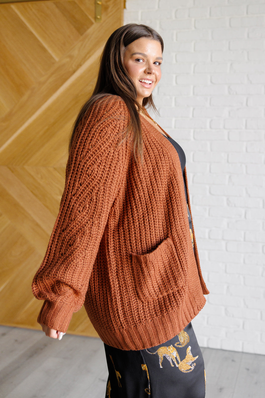 Maybe Monday Cardigan in Chestnut-Layers-Villari Chic, women's online fashion boutique in Severna, Maryland