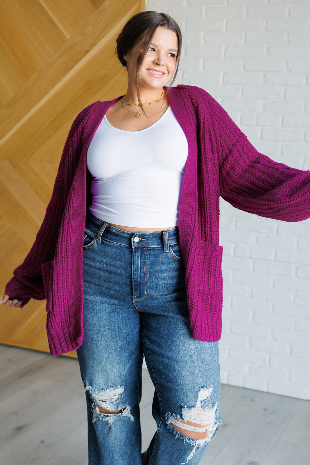 Maybe Monday Cardigan in Berry-Layers-Villari Chic, women's online fashion boutique in Severna, Maryland