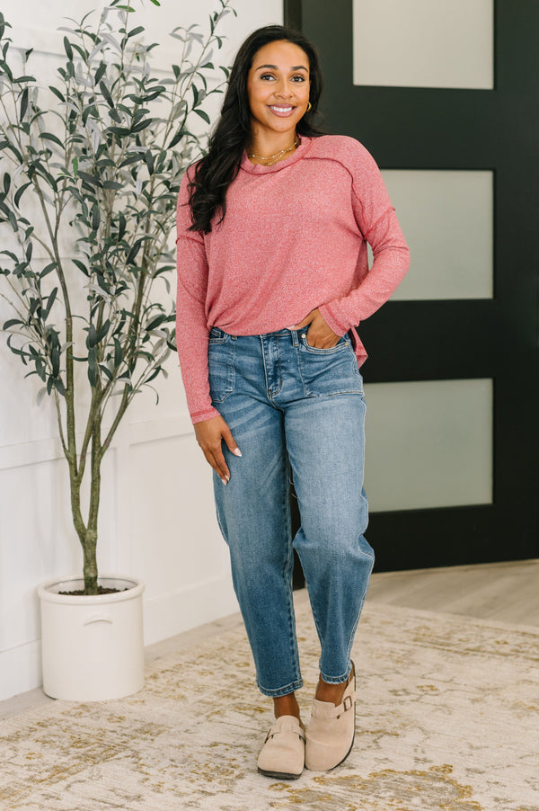 Mellow Mood Heathered Pullover in Dark Red-Womens-Villari Chic, women's online fashion boutique in Severna, Maryland