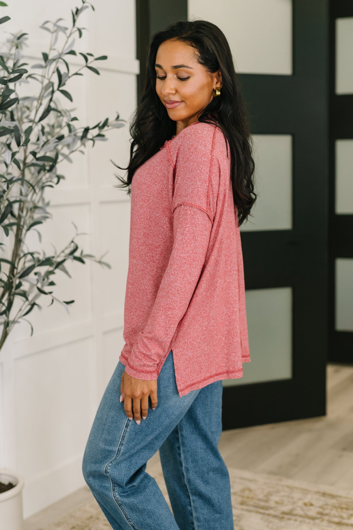 Mellow Mood Heathered Pullover in Dark Red-Womens-Villari Chic, women's online fashion boutique in Severna, Maryland