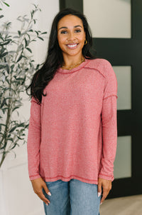 Mellow Mood Heathered Pullover in Dark Red-Womens-Villari Chic, women's online fashion boutique in Severna, Maryland
