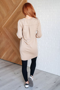 Milan Travel Shift Dress in Khaki-Dresses-Villari Chic, women's online fashion boutique in Severna, Maryland