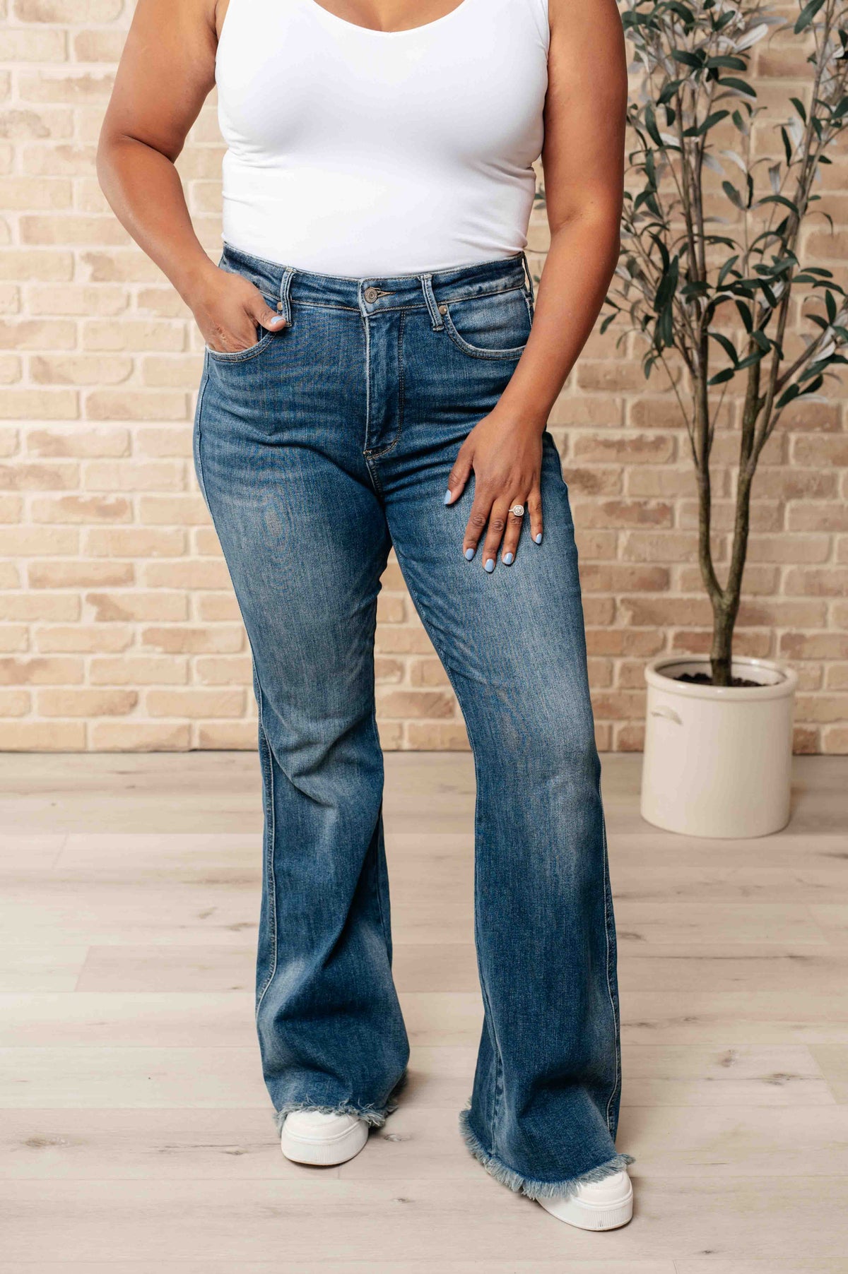 Judy Blue High-Rise Tummy Control Frayed Hem Flare Jeans-Womens-Villari Chic, women's online fashion boutique in Severna, Maryland