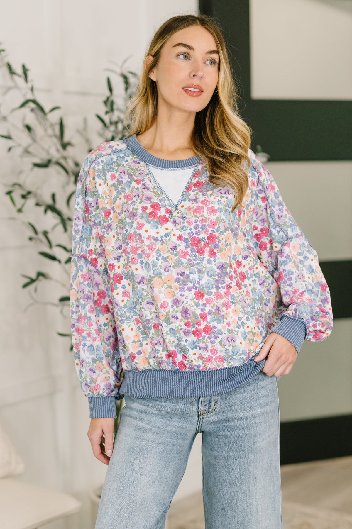 New Opportunities Drop Shoulder Floral Pullover-Womens-Villari Chic, women's online fashion boutique in Severna, Maryland