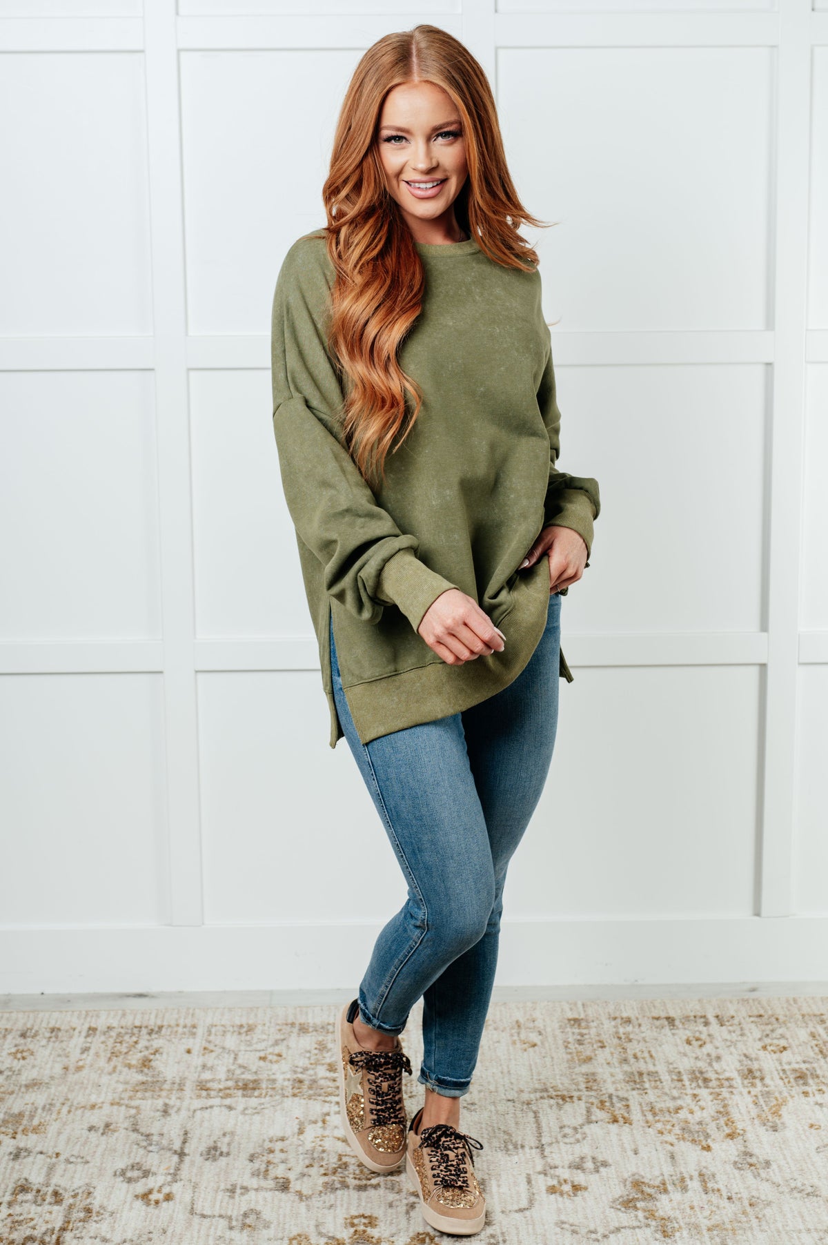 No Plain Jane Oversized Sweatshirt in Green-Tops-Villari Chic, women's online fashion boutique in Severna, Maryland