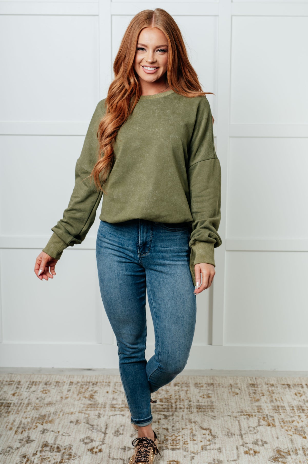 No Plain Jane Oversized Sweatshirt in Green-Tops-Villari Chic, women's online fashion boutique in Severna, Maryland