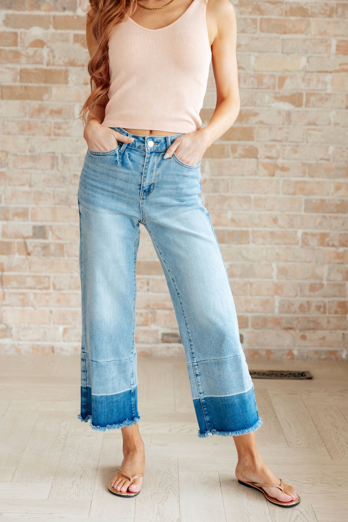 Judy Blue High-Rise Wide Leg Crop Jeans with Released Hem in Medium Wash-Bottoms-Villari Chic, women's online fashion boutique in Severna, Maryland