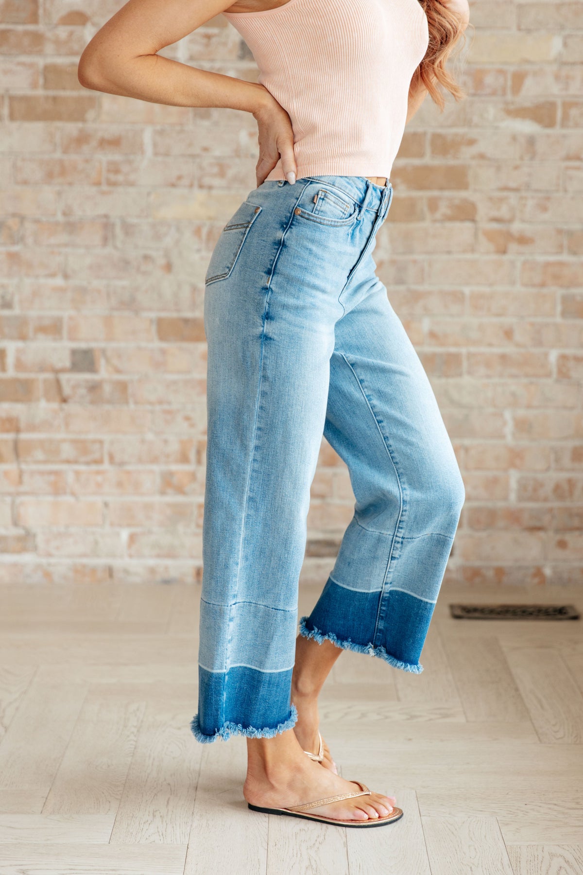 Judy Blue High-Rise Wide Leg Crop Jeans with Released Hem in Medium Wash-Bottoms-Villari Chic, women's online fashion boutique in Severna, Maryland