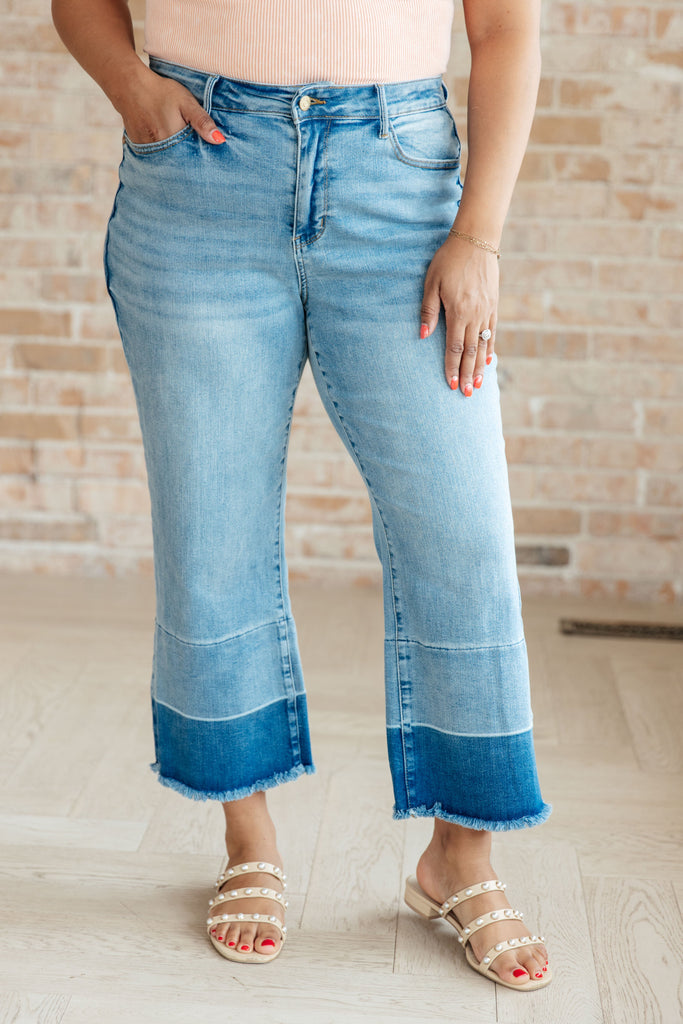 Judy Blue High-Rise Wide Leg Crop Jeans with Released Hem in Medium Wash-Bottoms-Villari Chic, women's online fashion boutique in Severna, Maryland