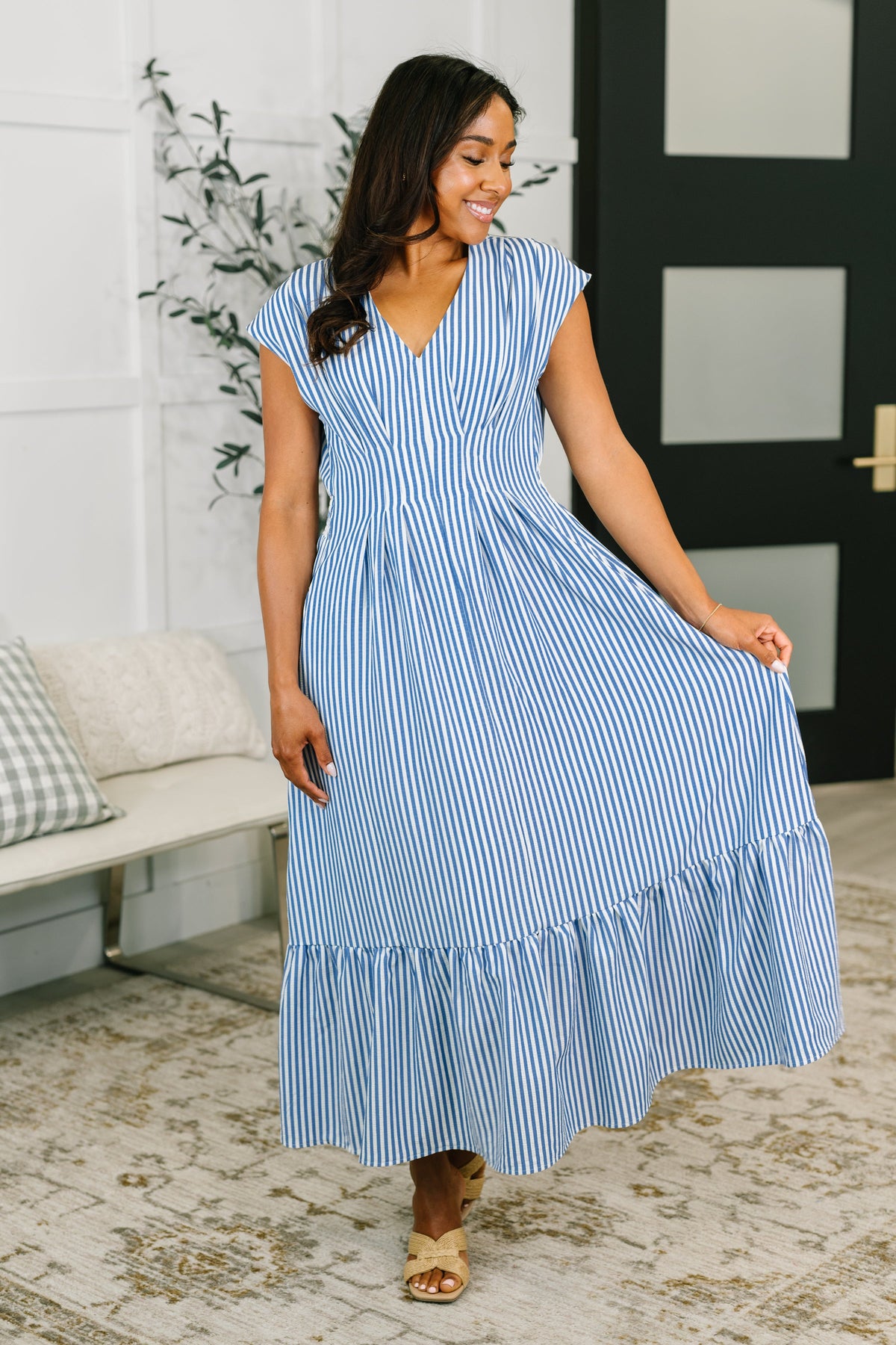 Only Chance Pleated Smock Waist Maxi Dress in Blue-Womens-Villari Chic, women's online fashion boutique in Severna, Maryland