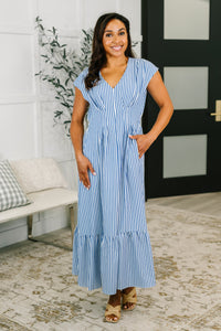 Only Chance Pleated Smock Waist Maxi Dress in Blue-Womens-Villari Chic, women's online fashion boutique in Severna, Maryland