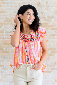 Orange Blossoms Flutter Sleeve Blouse-Tops-Villari Chic, women's online fashion boutique in Severna, Maryland