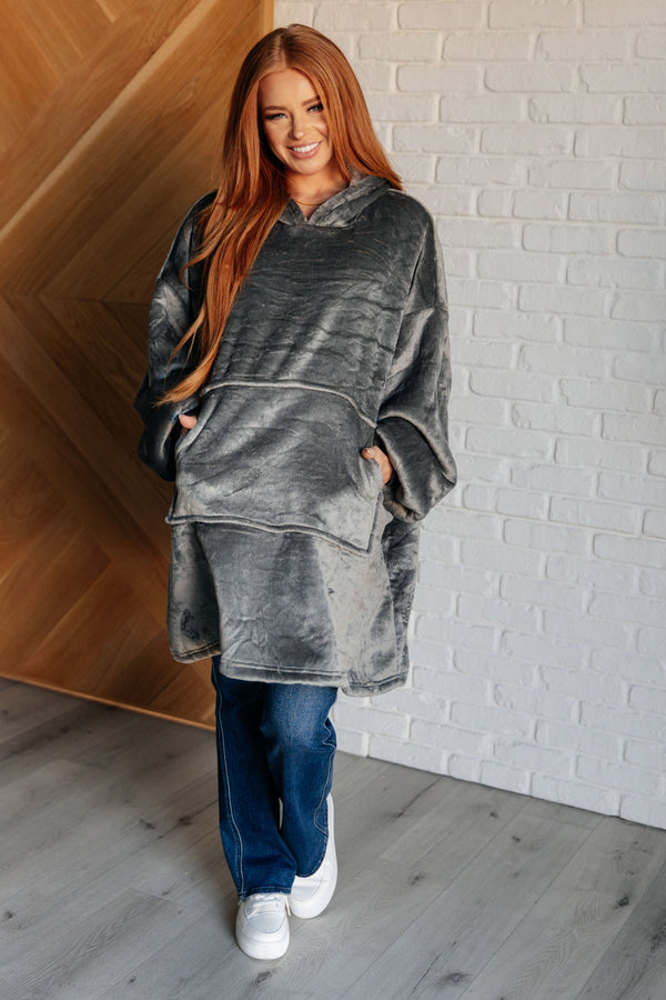 Oversized Velour Blanket Hoodie in Gray-Layers-Villari Chic, women's online fashion boutique in Severna, Maryland