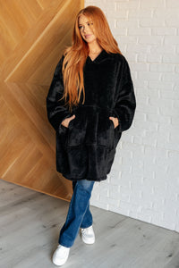 Oversized Velour Blanket Hoodie in Black-Layers-Villari Chic, women's online fashion boutique in Severna, Maryland