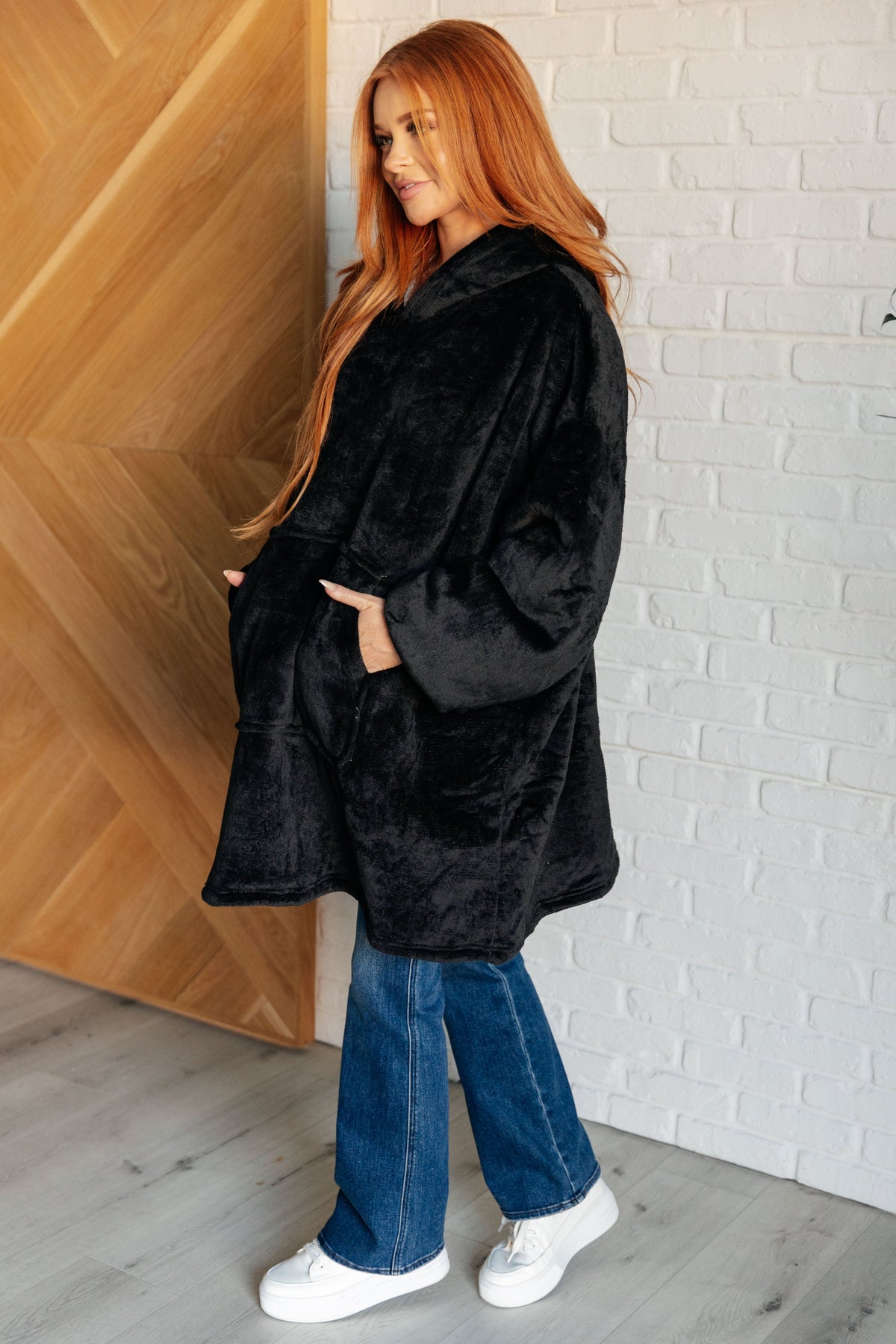 Oversized Velour Blanket Hoodie in Black-Layers-Villari Chic, women's online fashion boutique in Severna, Maryland