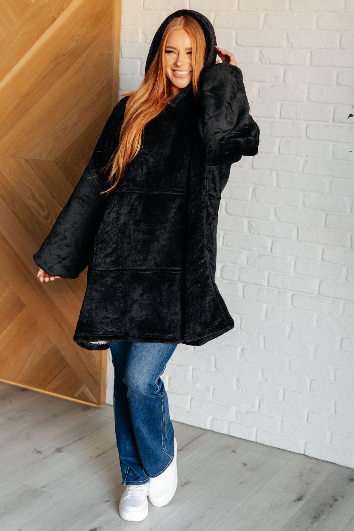 Oversized Velour Blanket Hoodie in Black-Layers-Villari Chic, women's online fashion boutique in Severna, Maryland