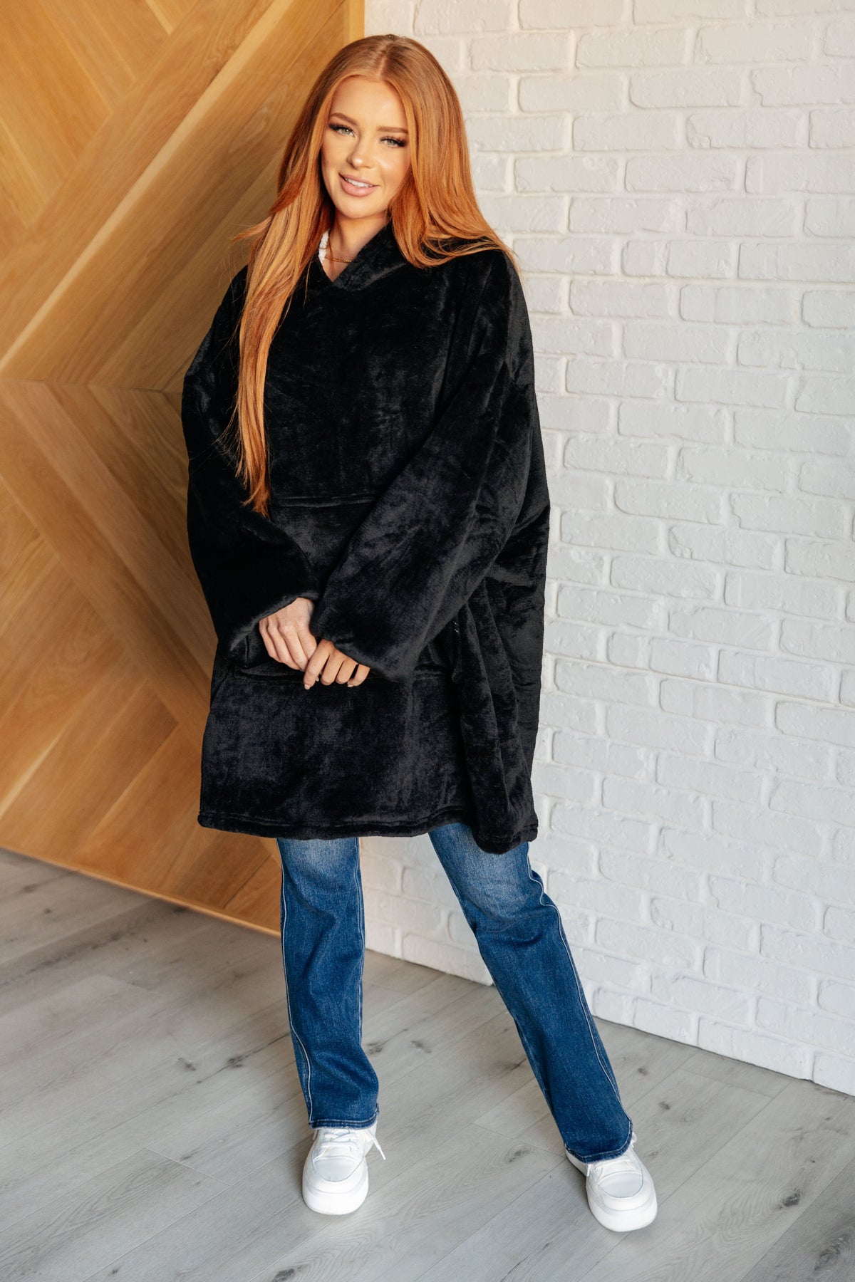 Oversized Velour Blanket Hoodie in Black-Layers-Villari Chic, women's online fashion boutique in Severna, Maryland